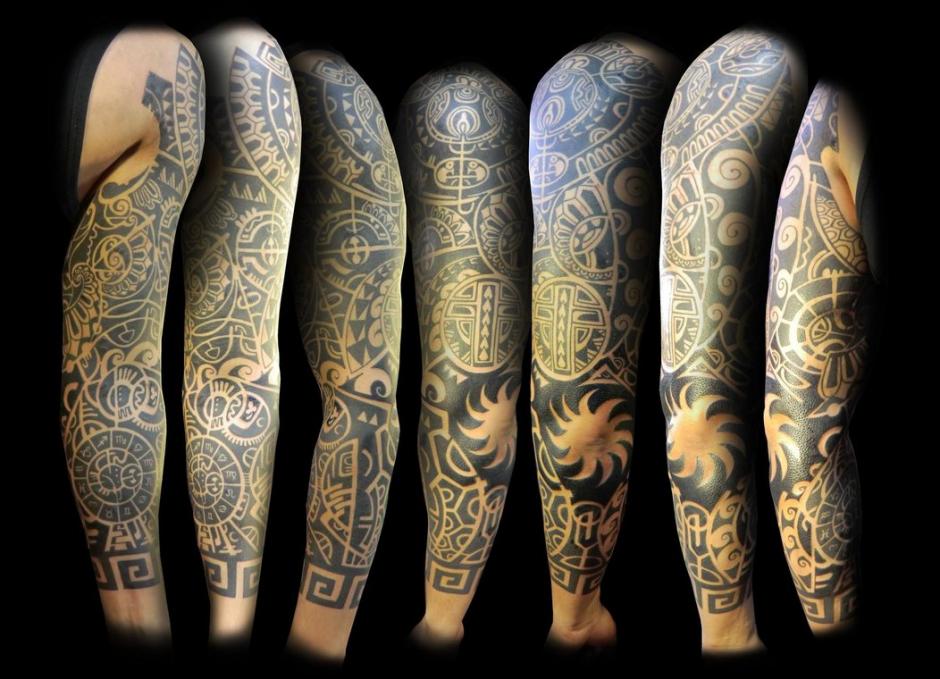 Polyneesian styled full sleeve..

1st one of this kind that I did.. Took a while though..  Think it was around 2011.