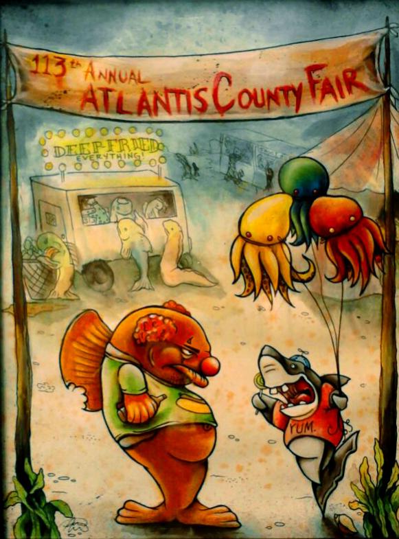 Atlantis County Fair
12x16"
Soft body acrylics and pen on paper