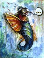 Seahorse bird thing. 
 
8x10" 
Soft body acrylics and pen on canvas