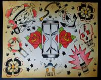 Just a few resent spit wash watercolor 11x14 flash sheets and so on. 
Also a few recent tattoos.