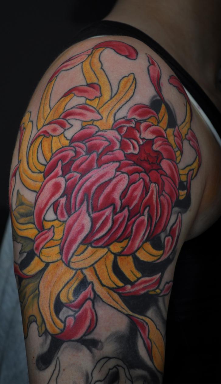 Part of flower/koi sleeve.