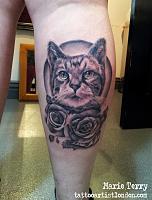 Cat Portrait Tattoo with Roses