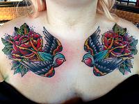 Bluebirds and roses by Wayne B