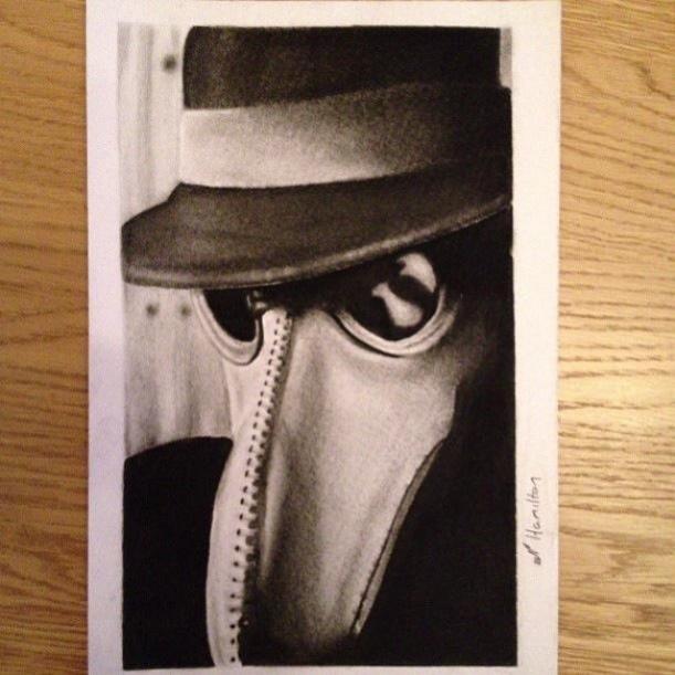 black and grey texture experiment of a plague doctor